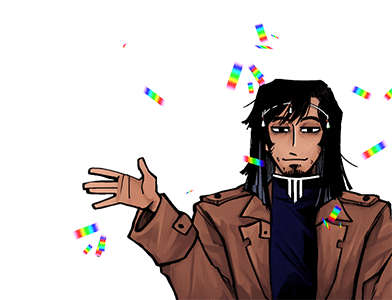 Leon smile hand gesturing rainbow confetti